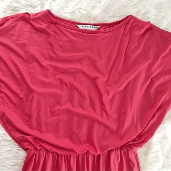 TRINA TURK Jersey Knit Sheath Dress Stretch Short Sleeve Blouson Coral Small New - Picture 5 of 16